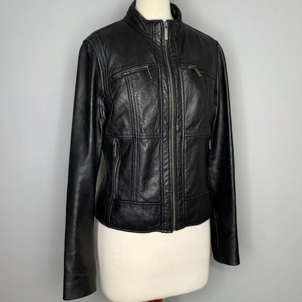Michael Kors black 100% genuine soft leather with zippered pockets moto style